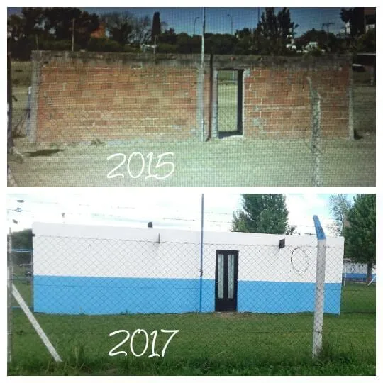 El cerramiento del club antes y después de la obra, en 2015 y en 2017