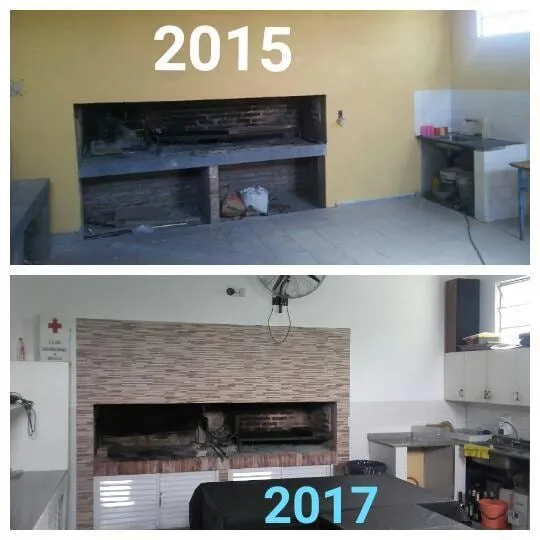 La parrilla del quincho antes y después de la obra, en 2015 y en 2017