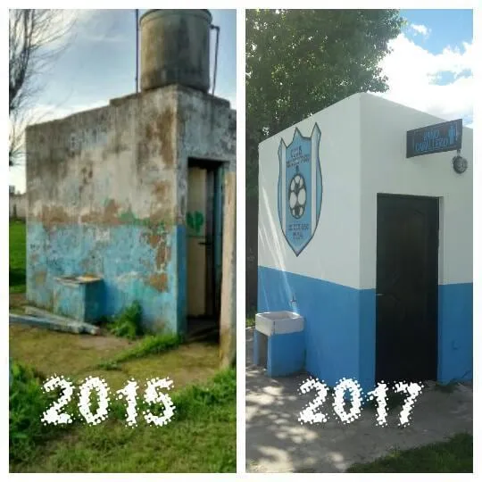 Los vestuarios del club antes y después de la obra, en 2015 y en 2017